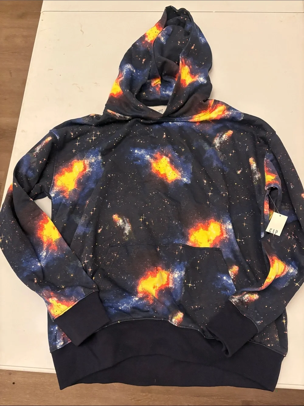 GAP Kids Galaxy Hoodie in Navy with Bright Orange & Blue Stars
